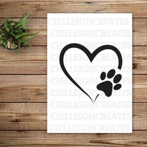*2 for $20* Dog paw in heart vinyl decal Sticker Handcrafted